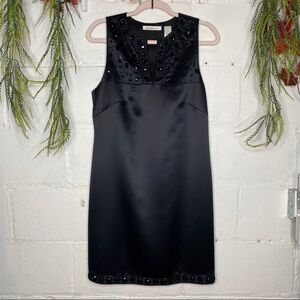 Laundry by Design Shiny Black Beaded Sleeveless Split V Neck Sheath Dress 10